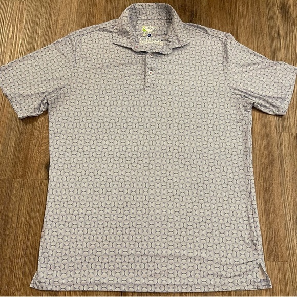 Tailor Byrd Polo Shirt Men’s Large Geometric Blue White Golf Active SPF 30 - Picture 1 of 8